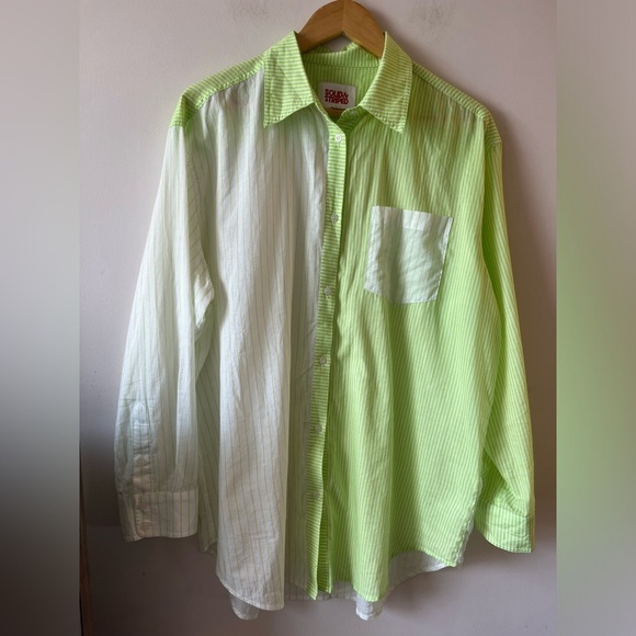 Solid & Striped 100 % Cotton Green Striped Shirt Large - Picture 2 of 11